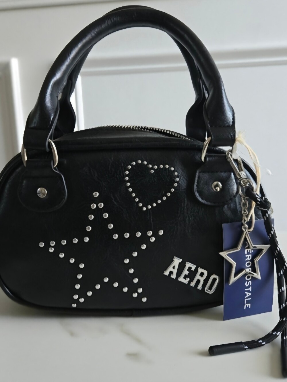 Aeropostale Y2K Studded Bowler Satchel Black Heart Star NWT​